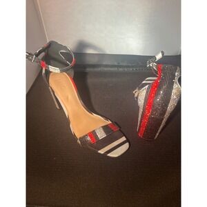 INC International‎ Concepts Heels Red Silver Stripe Ankle Strap Party Shoes